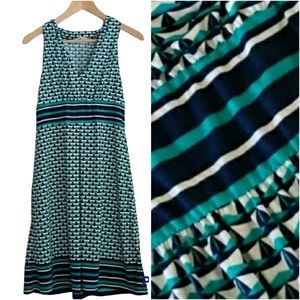 Max studio Empire waist green navy white geometric/sailboat design dress, small